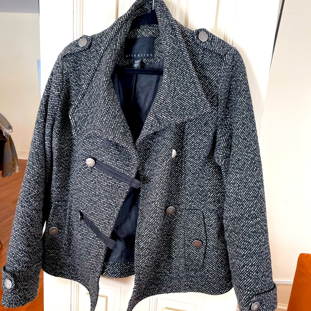 Tweed moto-jacket with button closure